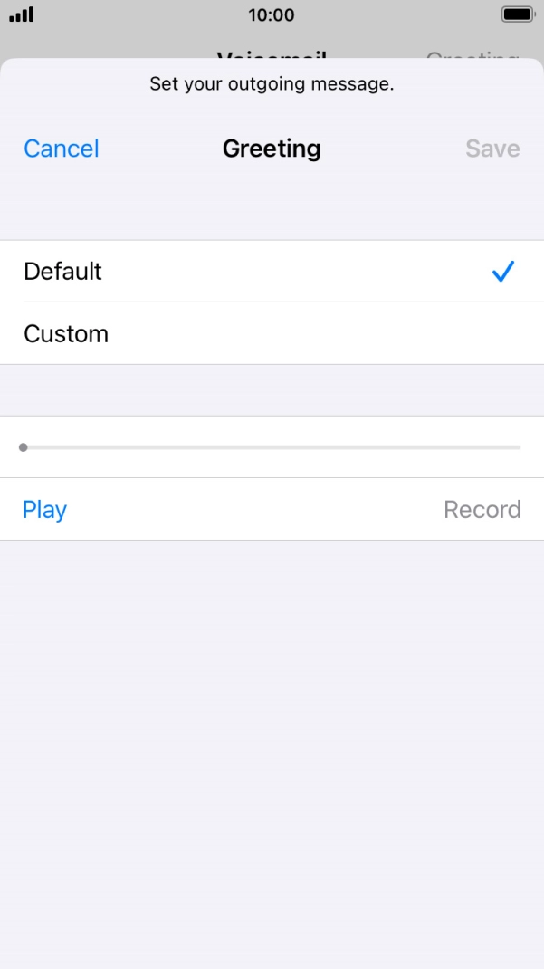 Press Default to select the default greeting. Press Default to select the default greeting.