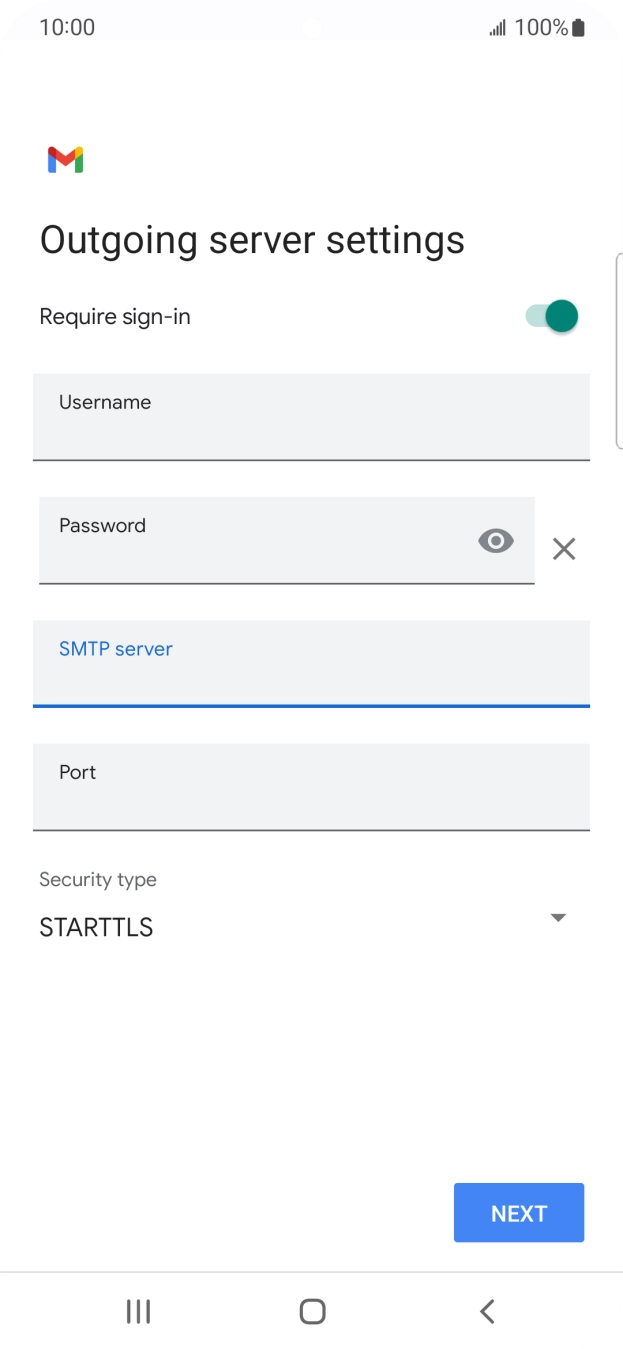 Press the field below 'Port' and key in 25. Press the field below 'Port' and key in 25.