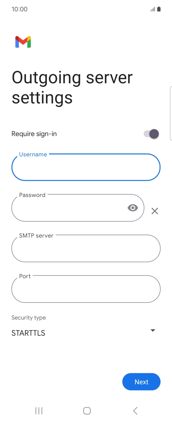 Press the field below 'Password' and key in the password of your email provider's outgoing server.
