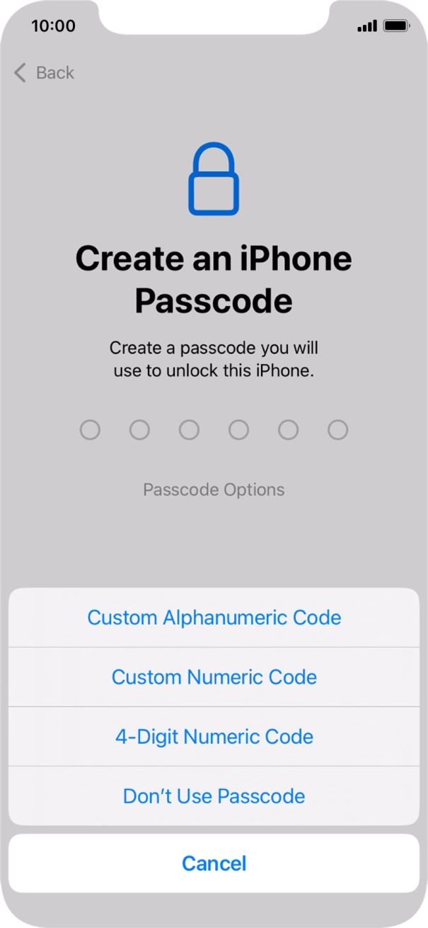 Follow the instructions on the screen to turn on the lock code or press Don't Use Passcode. Follow the instructions on the screen to turn on the lock code or press Don't Use Passcode.