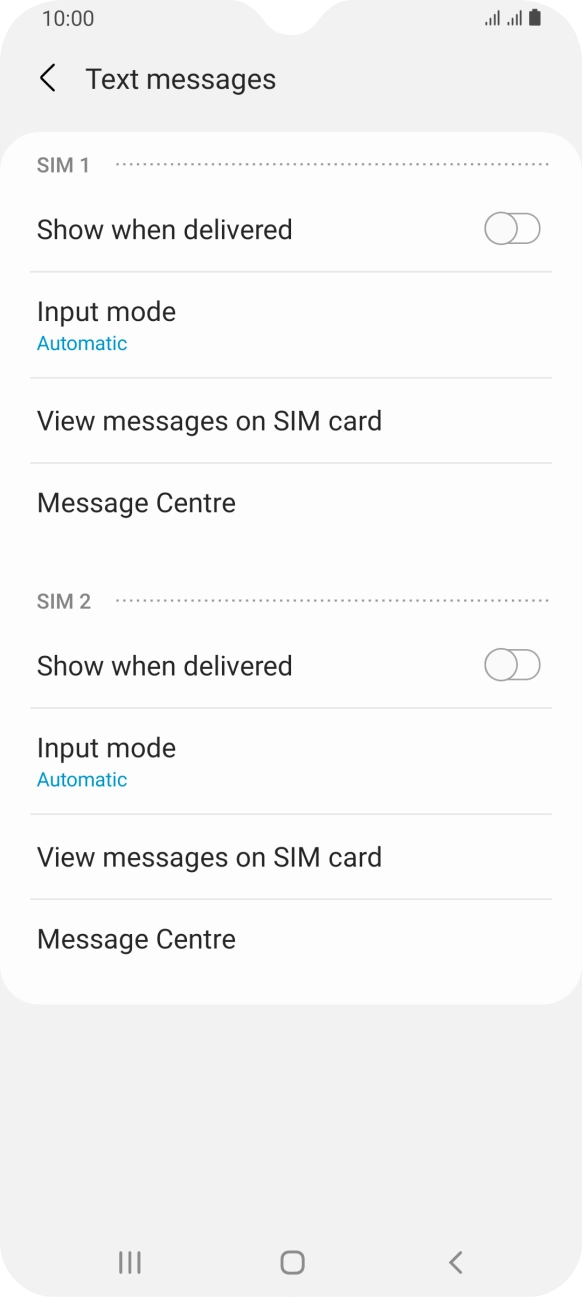Press Message Centre below the required SIM.
