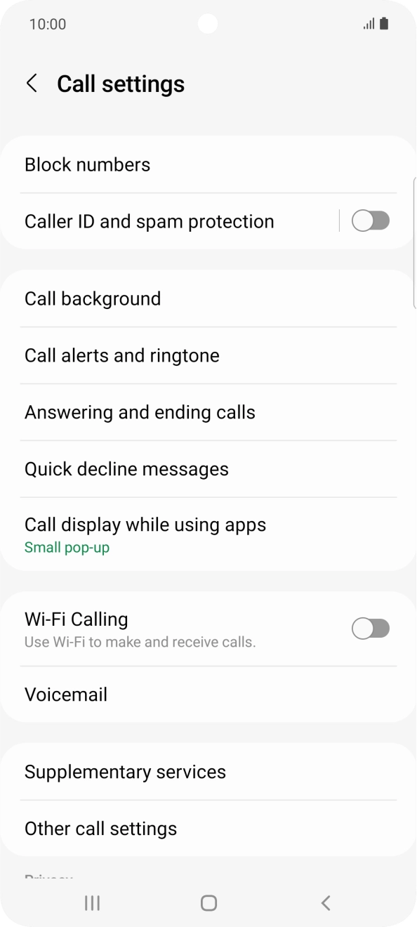 Press the indicator next to 'Wi-Fi Calling' to turn the function on or off. Press the indicator next to 'Wi-Fi Calling' to turn the function on or off.