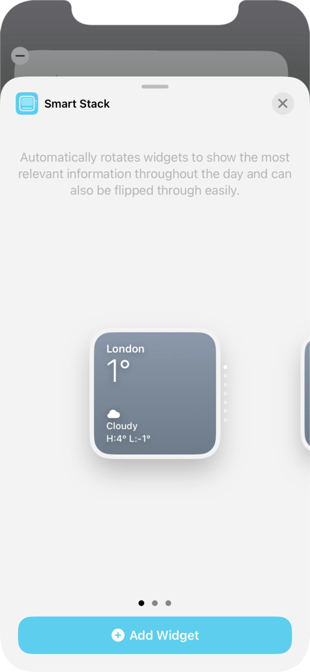 Slide your finger right or left on the screen to select the required widget size. Slide your finger right or left on the screen to select the required widget size.
