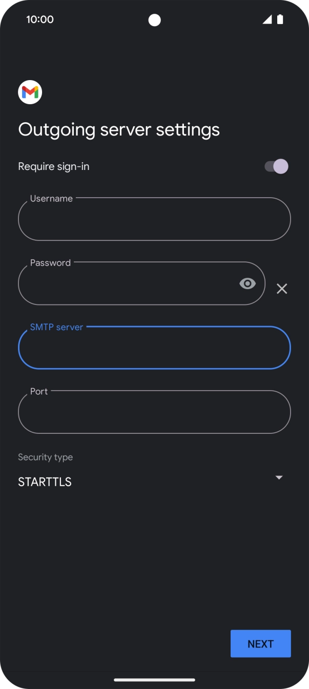 Press the field below 'Port' and key in 587. Press the field below 'Port' and key in 587.