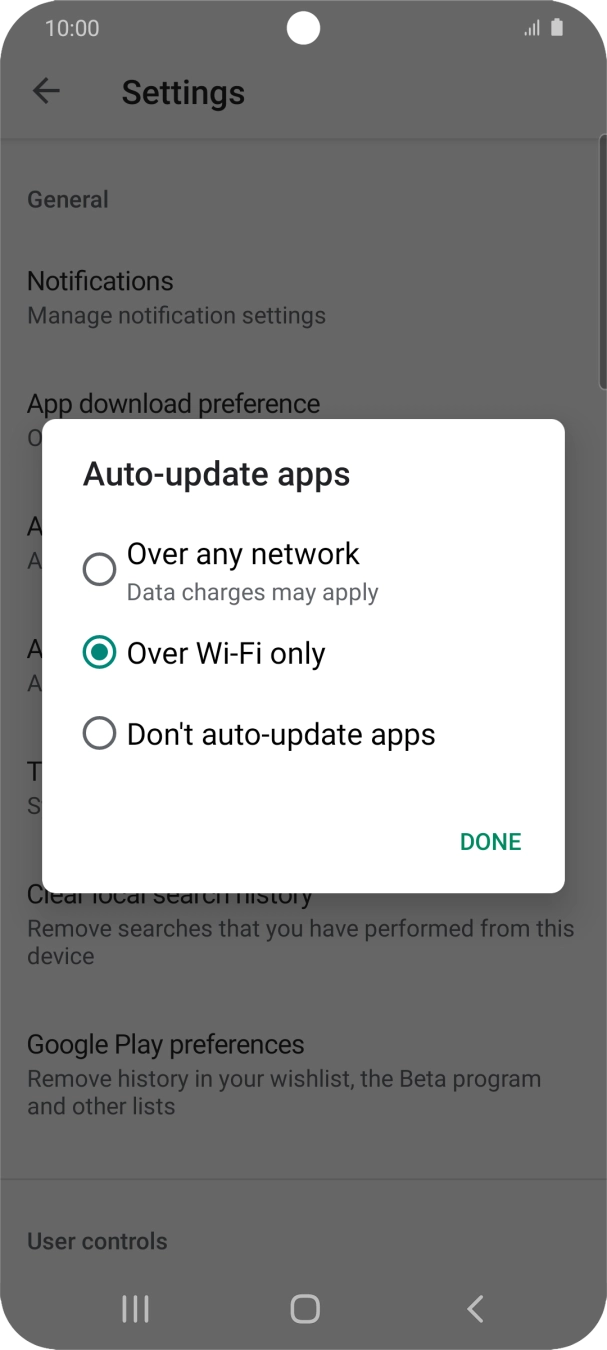 To turn on automatic update of apps using mobile network, press Over any network. To turn on automatic update of apps using mobile network, press Over any network.