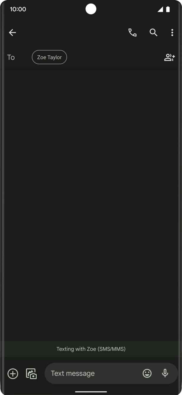 Press the text input field and write the text for your text message. Press the text input field and write the text for your text message.