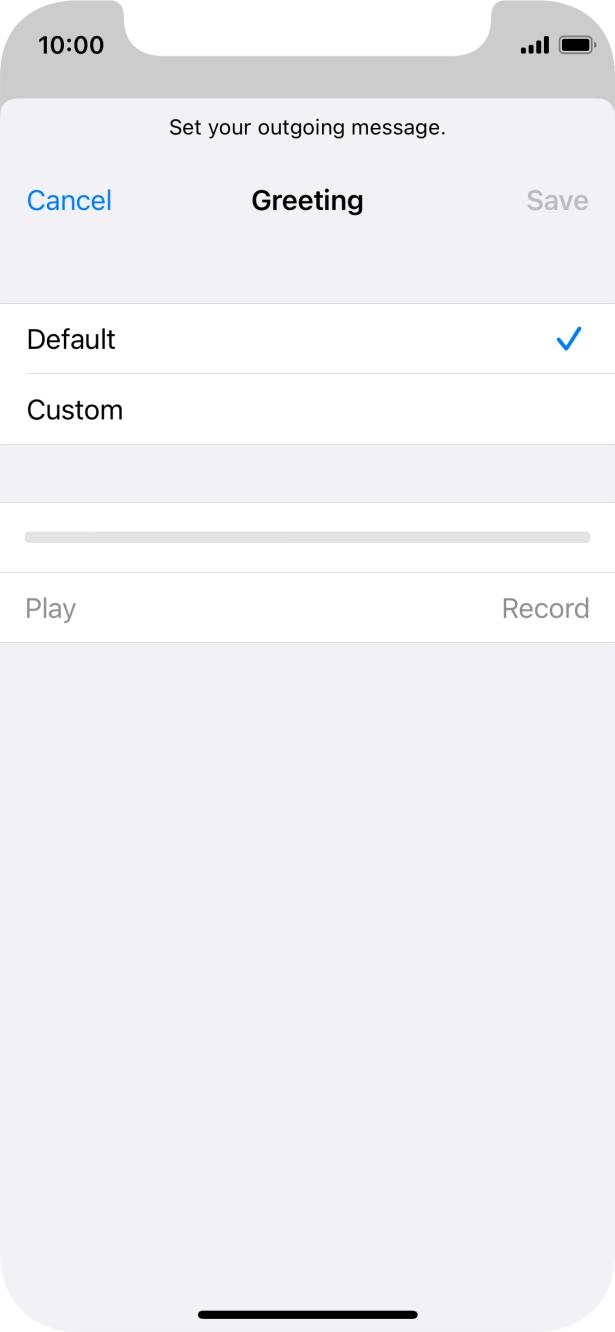 Press Default to select the default greeting. Press Default to select the default greeting.