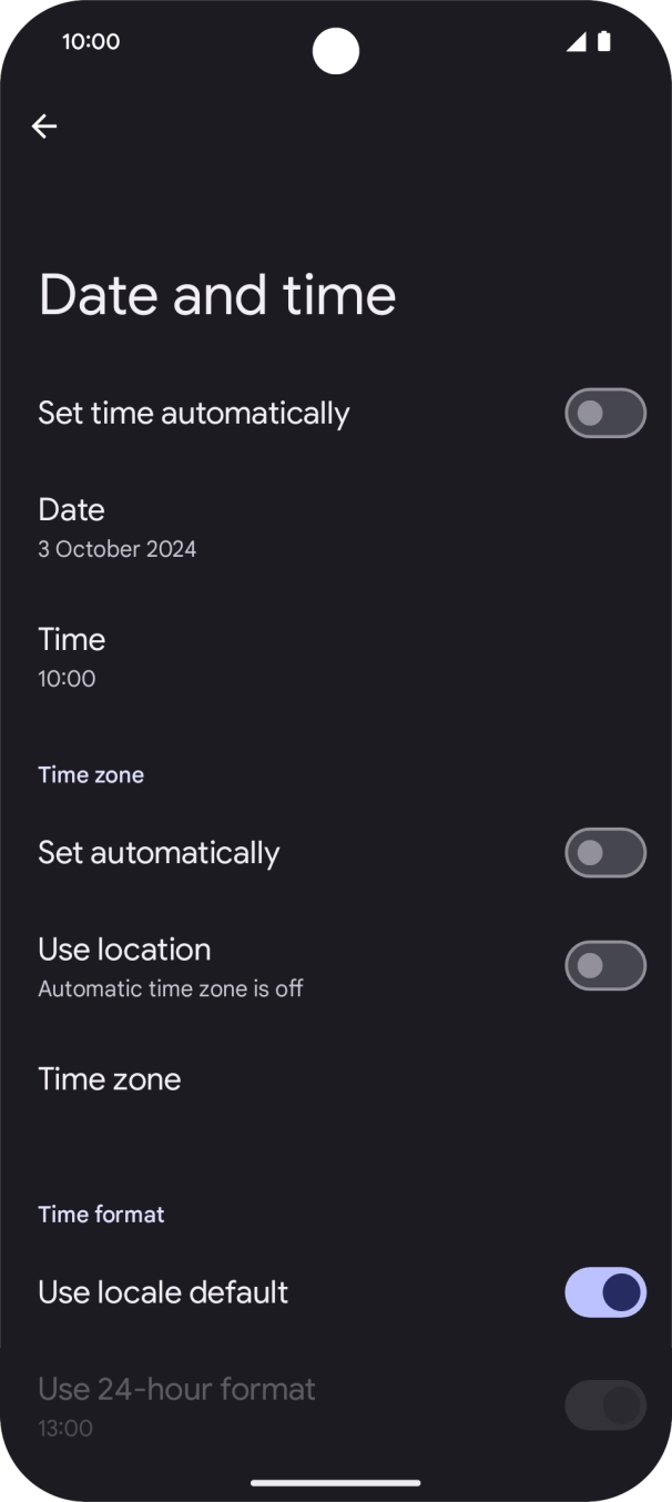 Press the indicator next to 'Set time automatically' to turn on the function.
