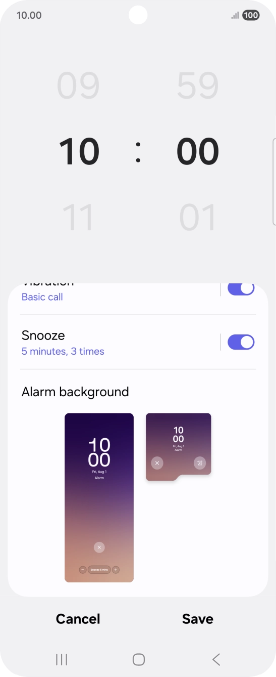 Press the indicator next to 'Snooze' to turn snooze on or off.
