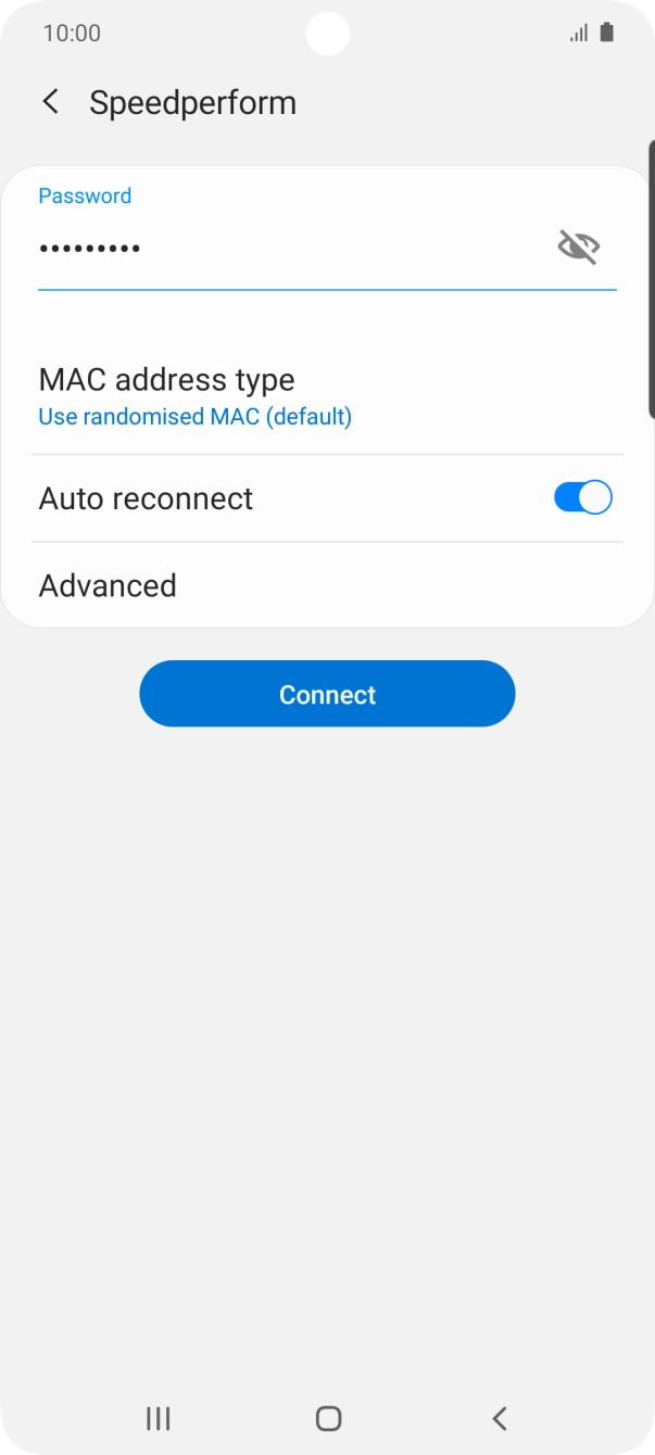 Key in the password for the WiFi network and press Connect.