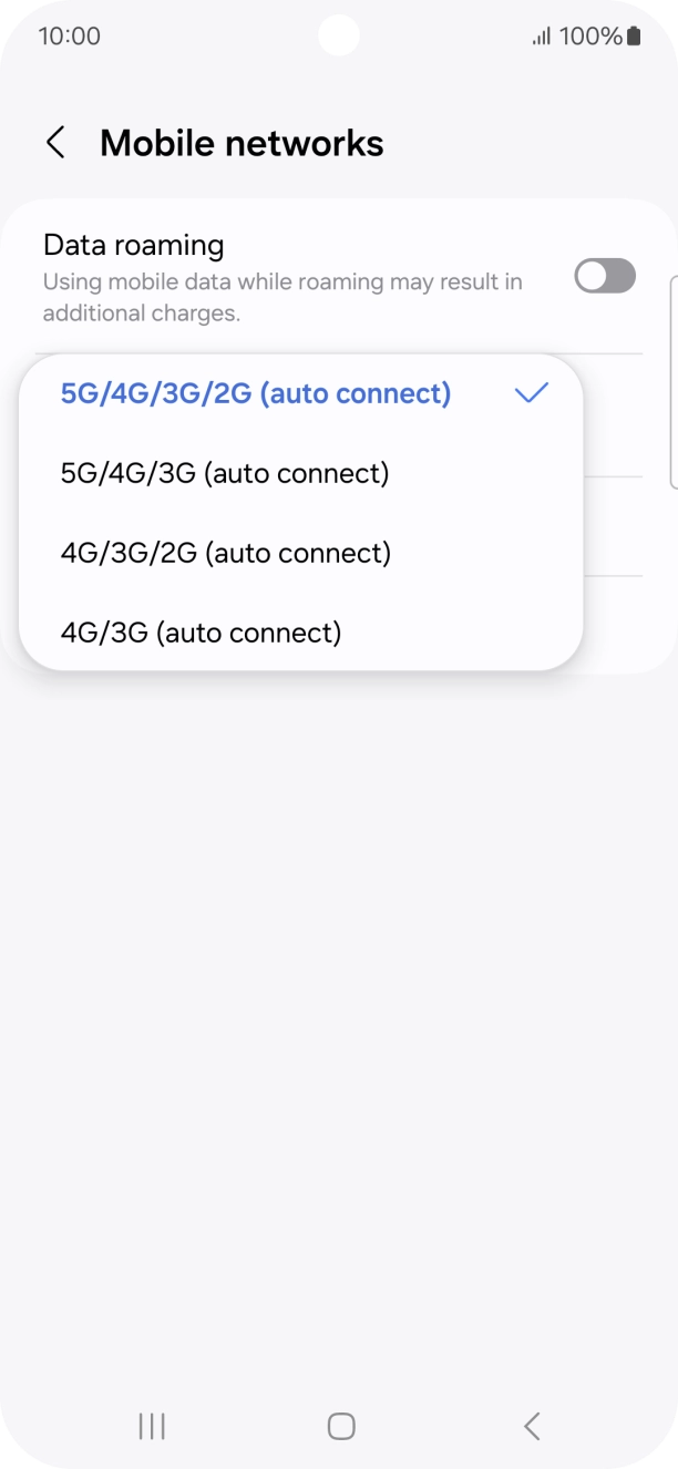 Press the required network mode.