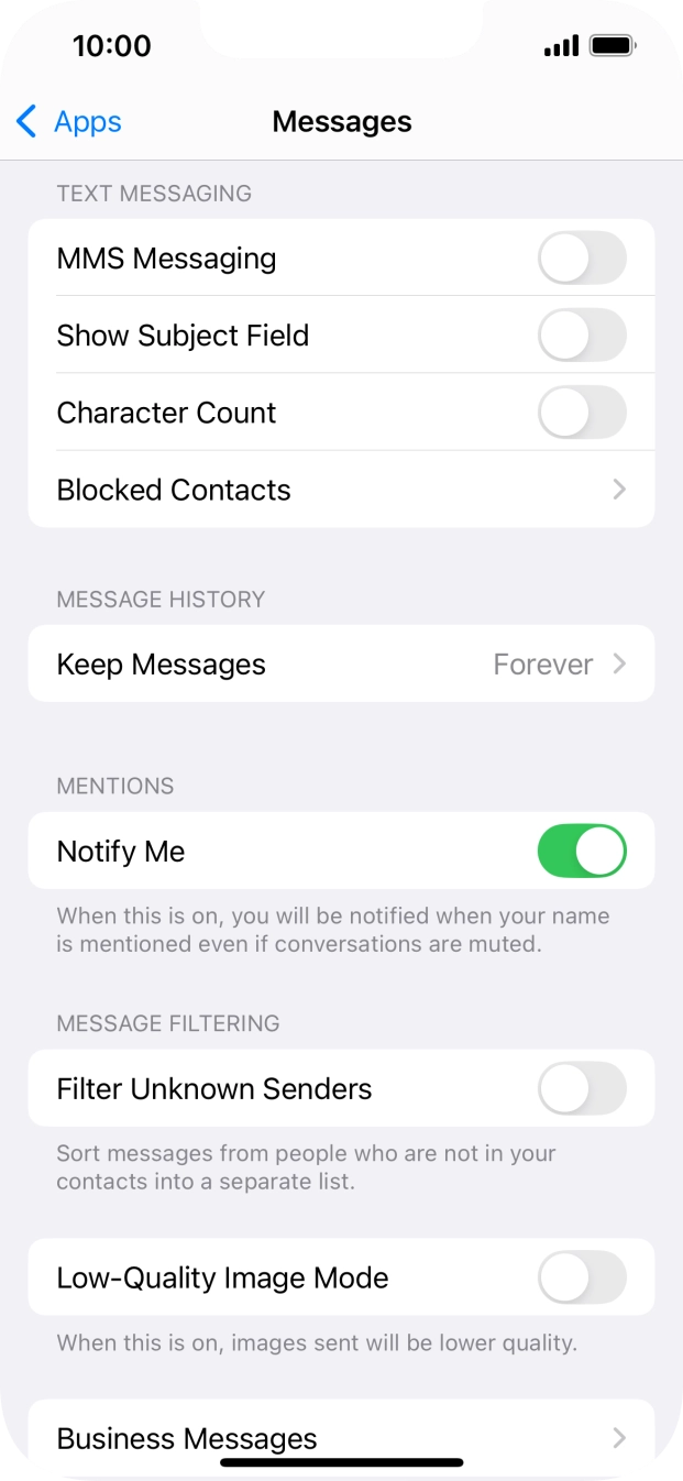 Press the indicator next to 'MMS Messaging' to turn on the function. Press the indicator next to 'MMS Messaging' to turn on the function.