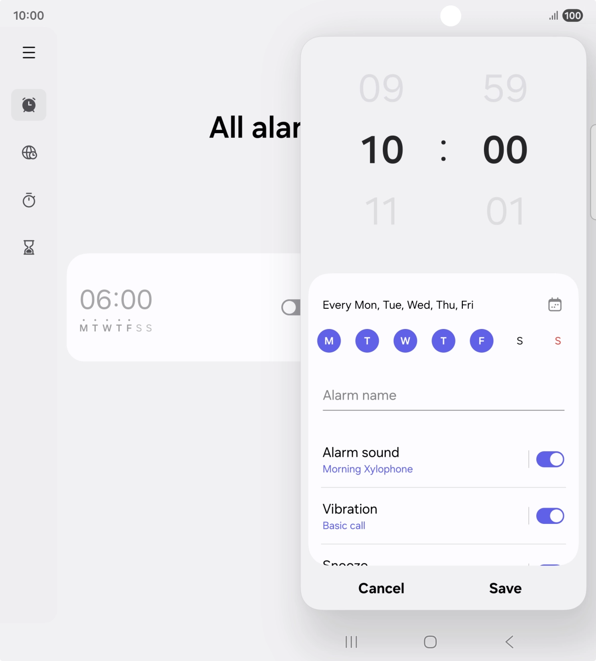 Press the indicator next to 'Alarm sound' to turn on the alarm tone.