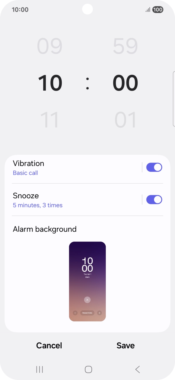 Press the indicator next to 'Snooze' to turn snooze on or off.