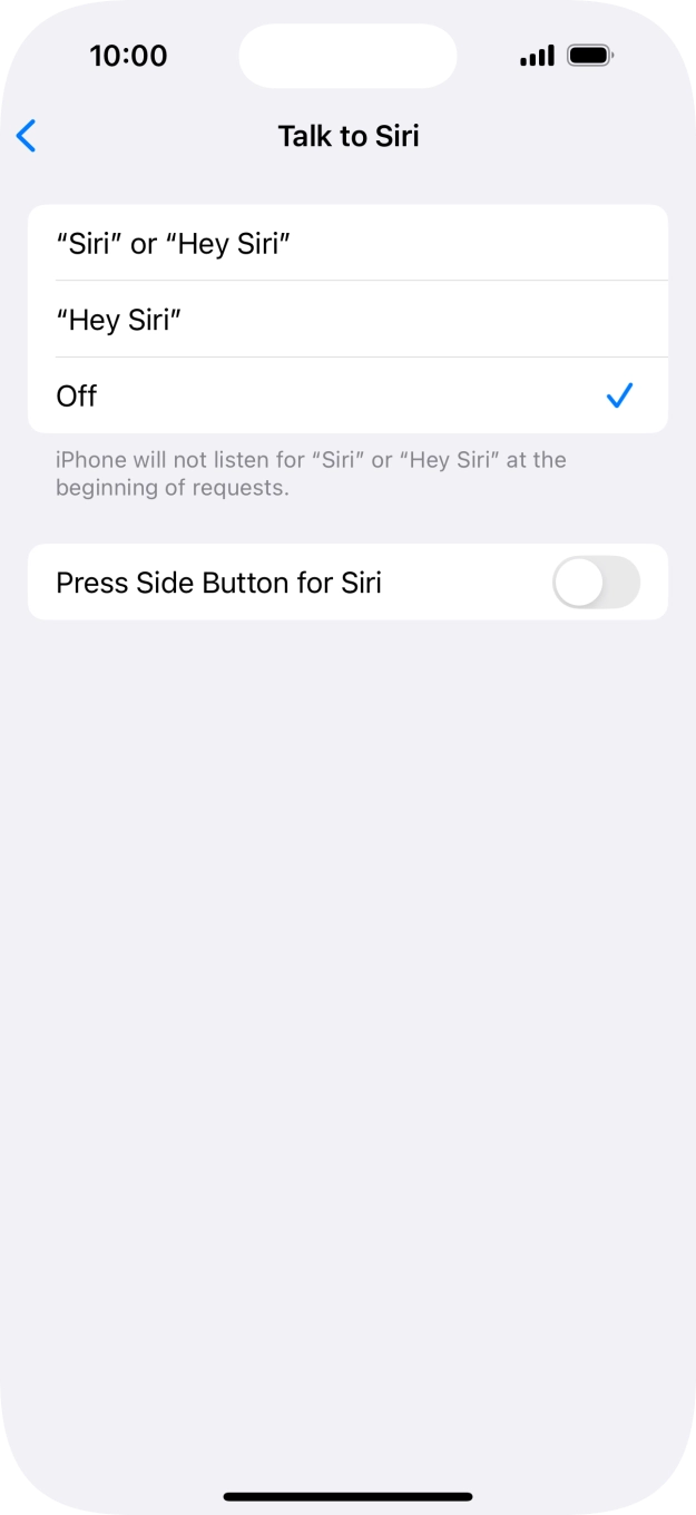 Press the indicator next to 'Press Side Button for Siri' to turn on the function.