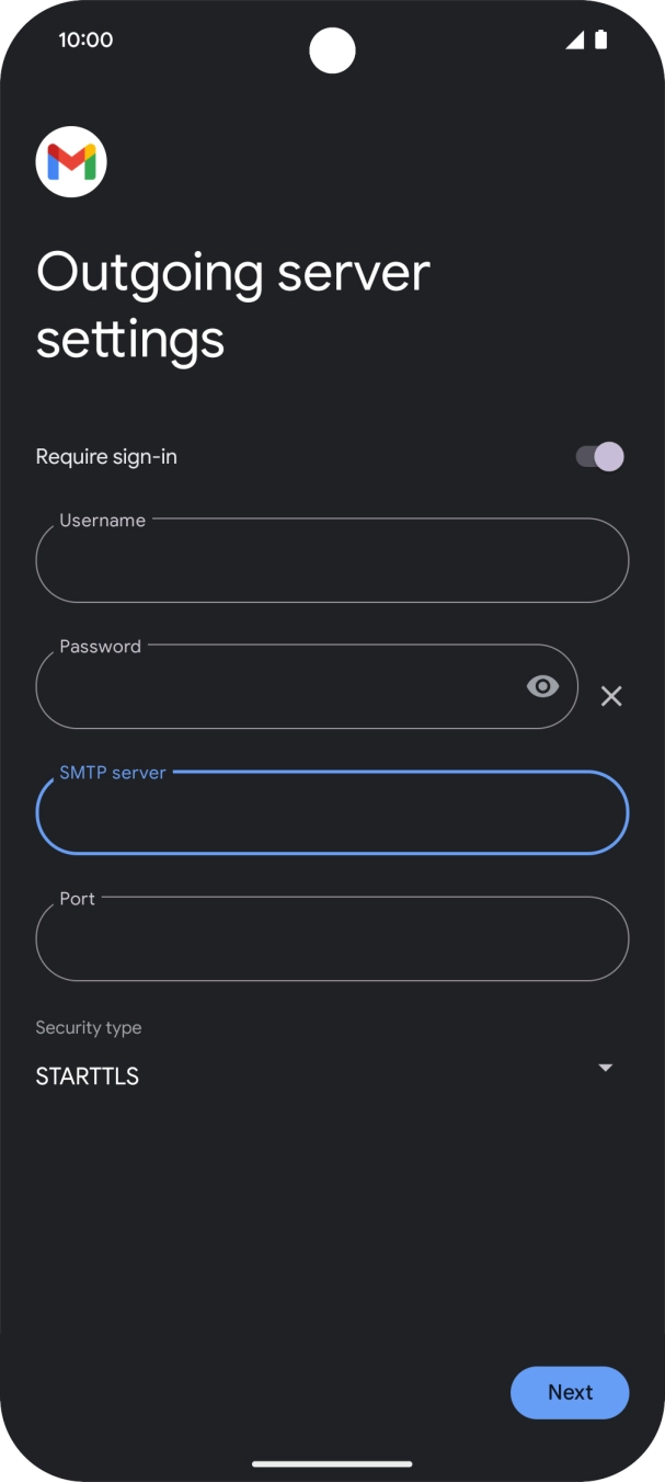 Press the field below 'Port' and key in 587.
