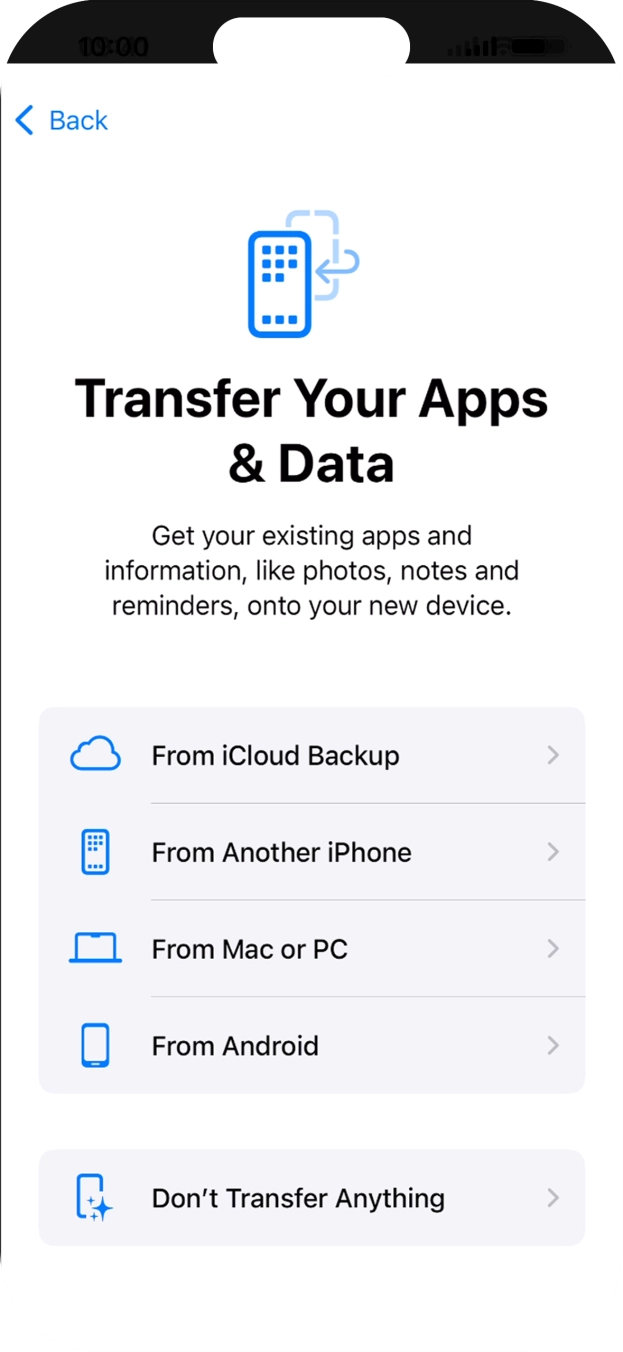 You can transfer content from an Android phone when your phone is activated for the first time and after a factory reset. When this screen is displayed, your phone is ready to transfer content from an Android phone.