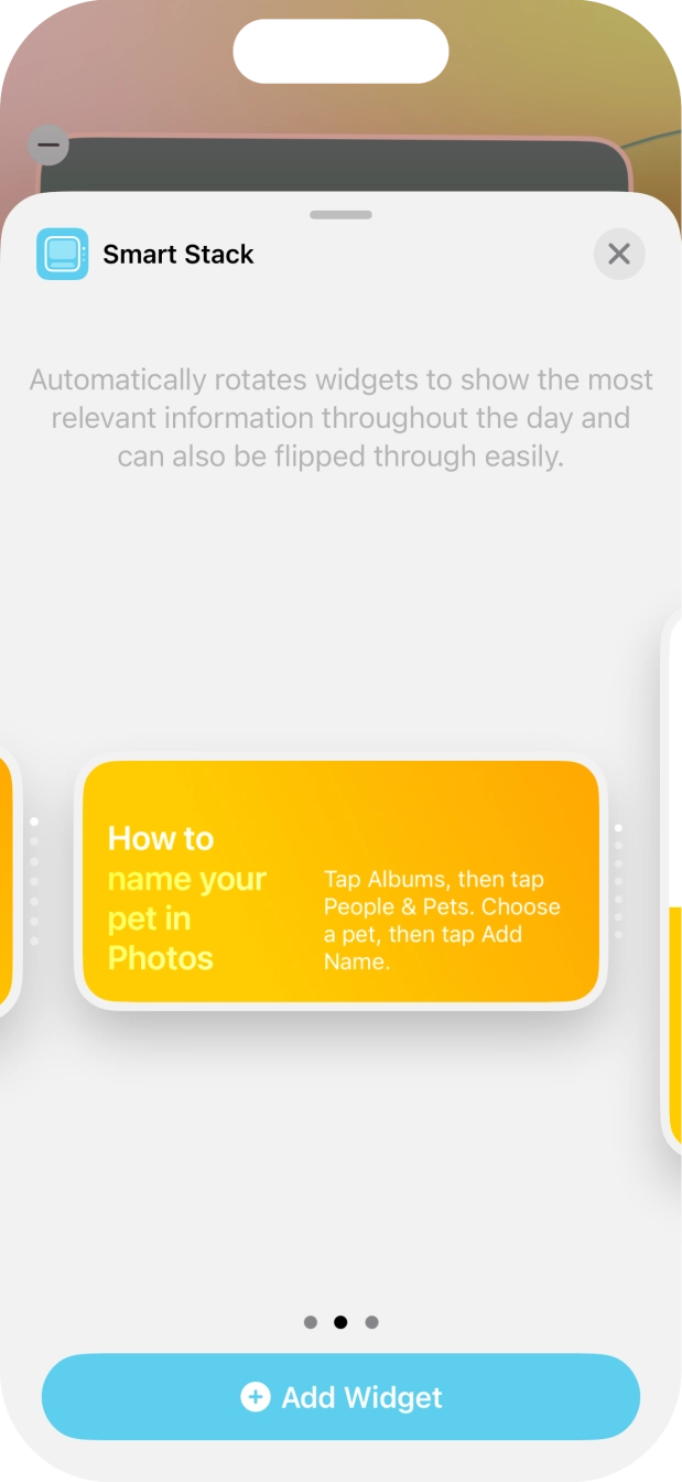 Slide your finger right or left on the screen to select the required widget size. Slide your finger right or left on the screen to select the required widget size.