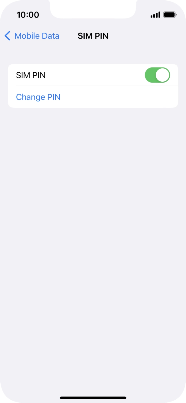 Press the indicator next to 'SIM PIN' to turn the function on or off.