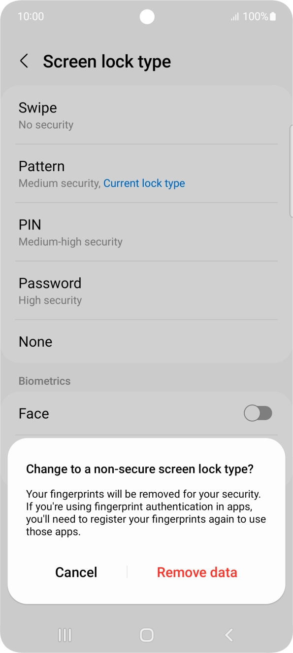 Press Remove data. Press Remove data.