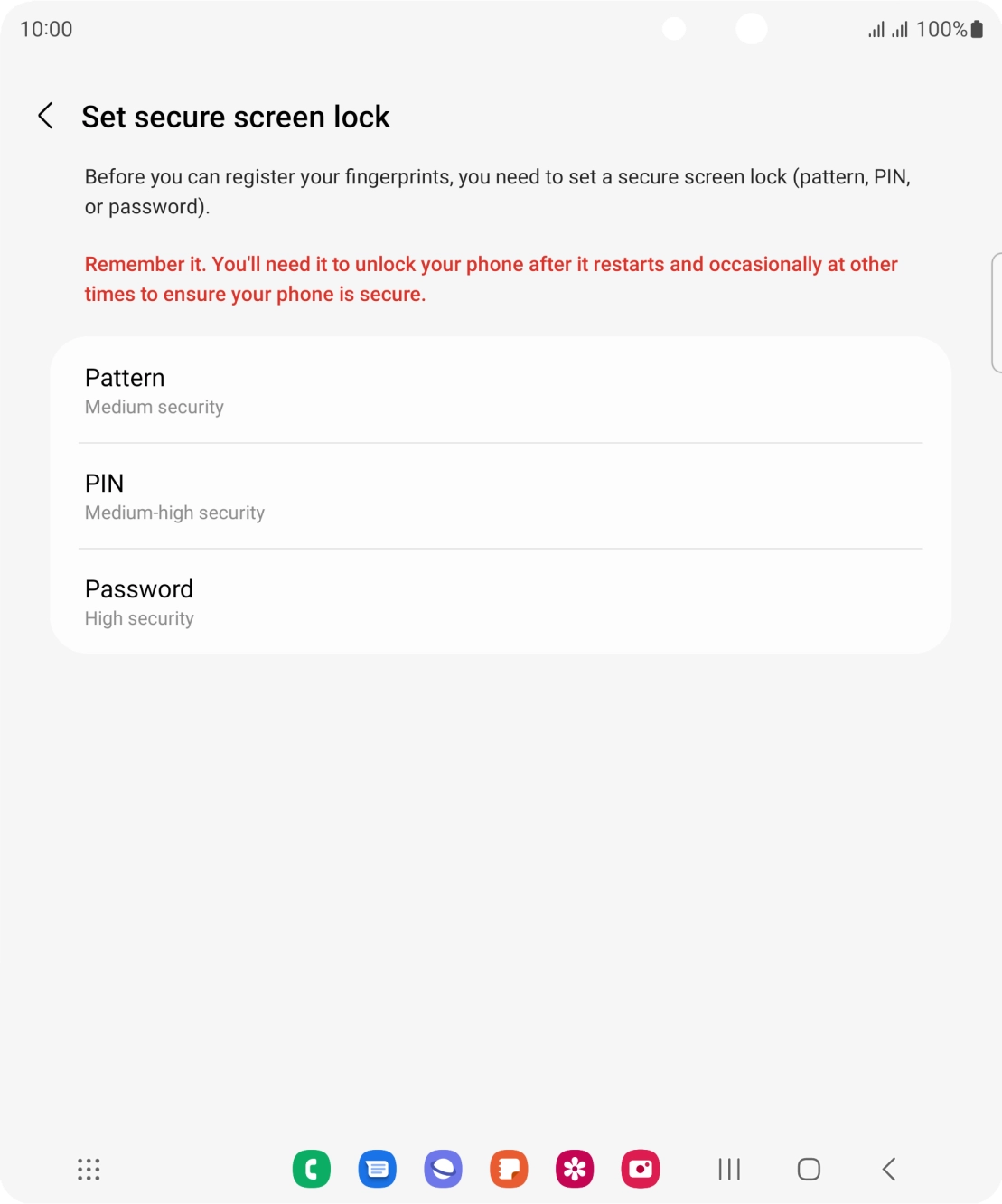 Press the required phone lock code and follow the instructions on the screen to create an additional phone lock code.