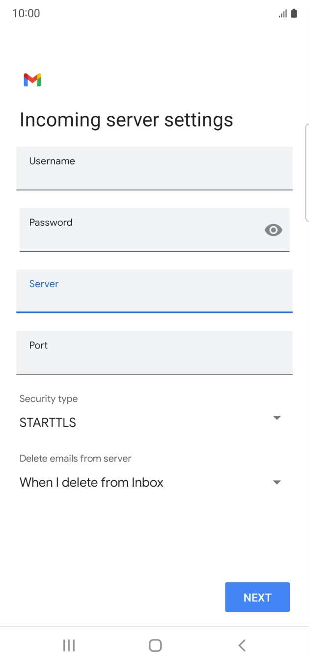Press the field below 'Port' and key in 110.
