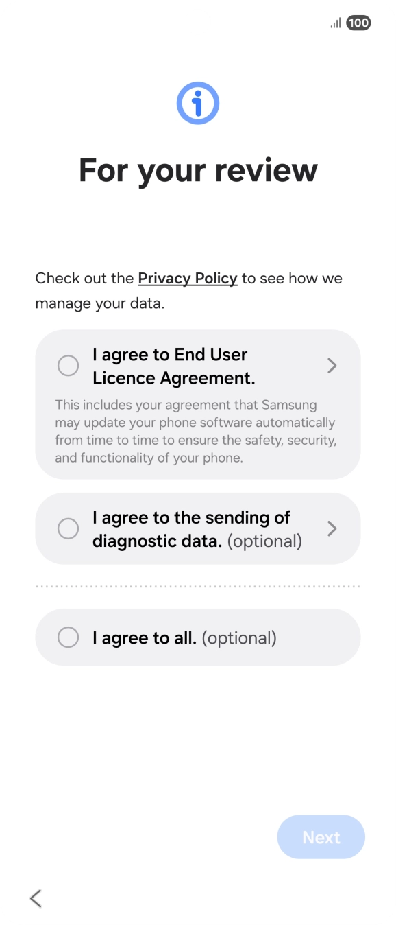 Press the fields next to the required settings to select them.
