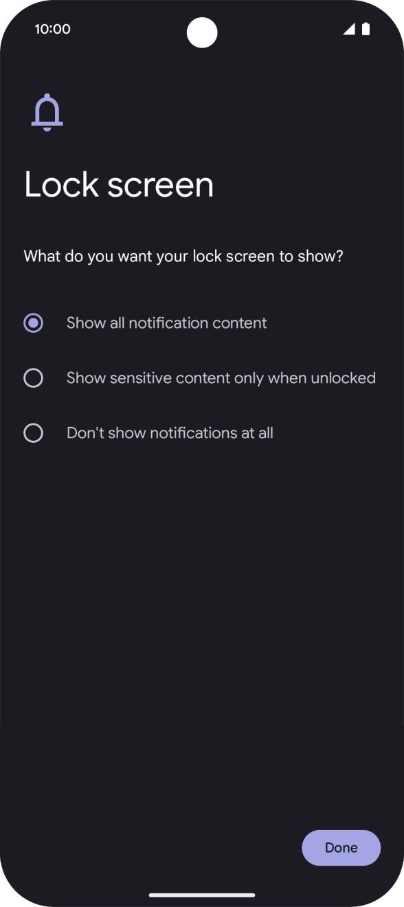 Press the required setting. Press the required setting.
