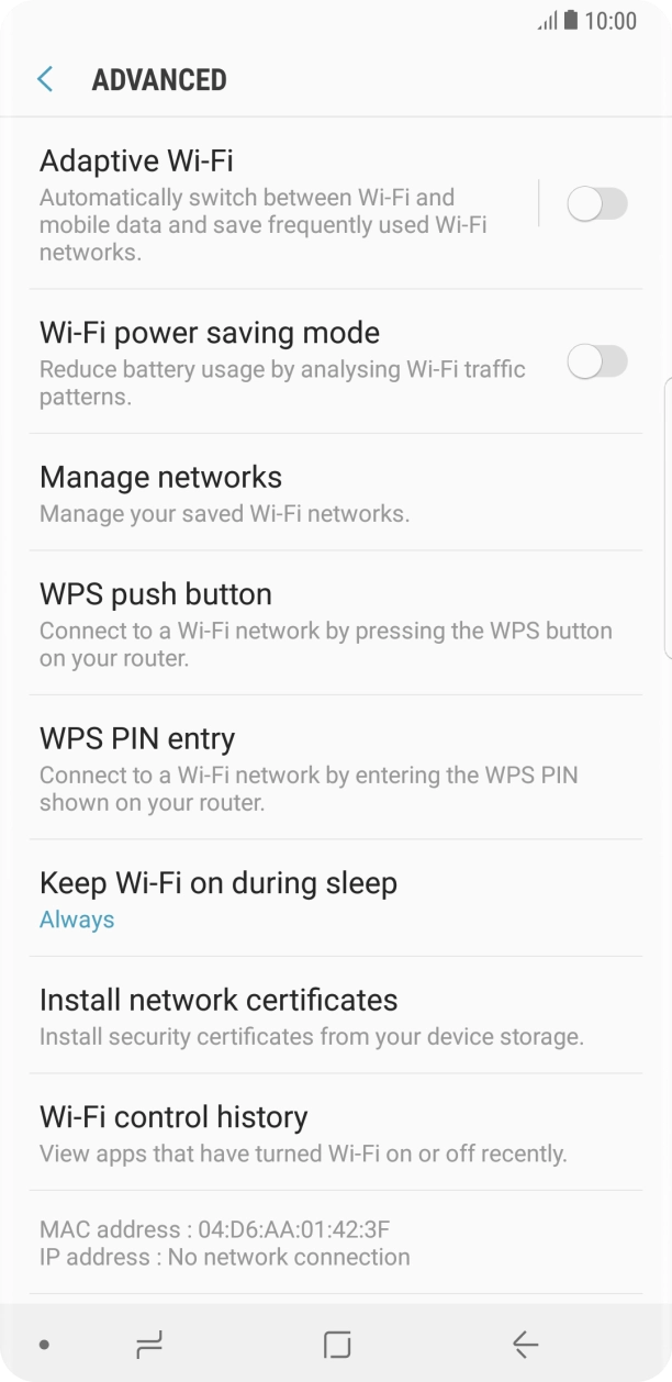 Press the indicator next to 'Adaptive Wi-Fi' to turn the function on or off. Press the indicator next to 'Adaptive Wi-Fi' to turn the function on or off.
