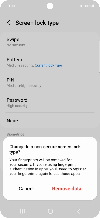 Press Remove data.
