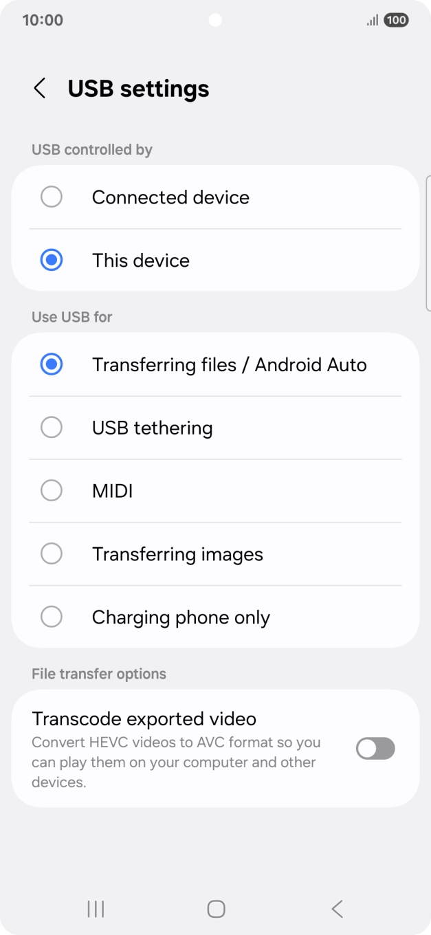 Press Transferring files / Android Auto. Press Transferring files / Android Auto.
