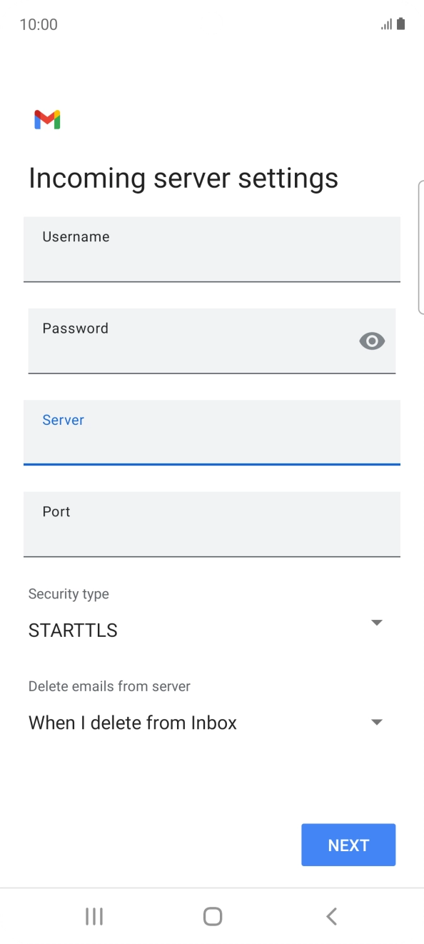 Press the field below 'Port' and key in 110. Press the field below 'Port' and key in 110.