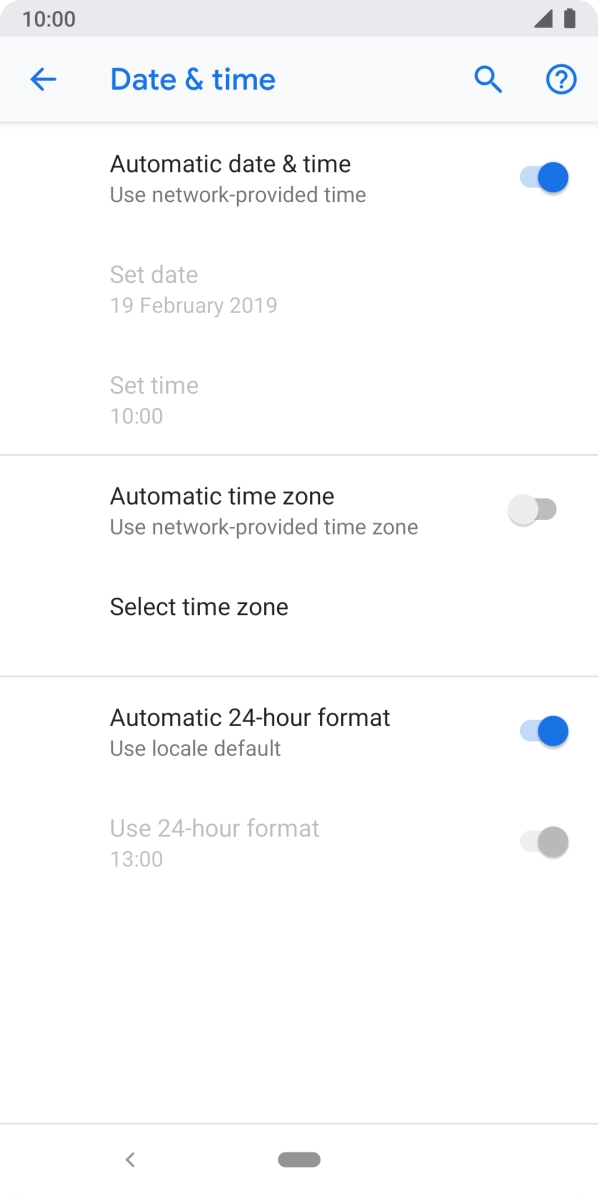 Press the indicator next to 'Automatic time zone' to turn on the function.
