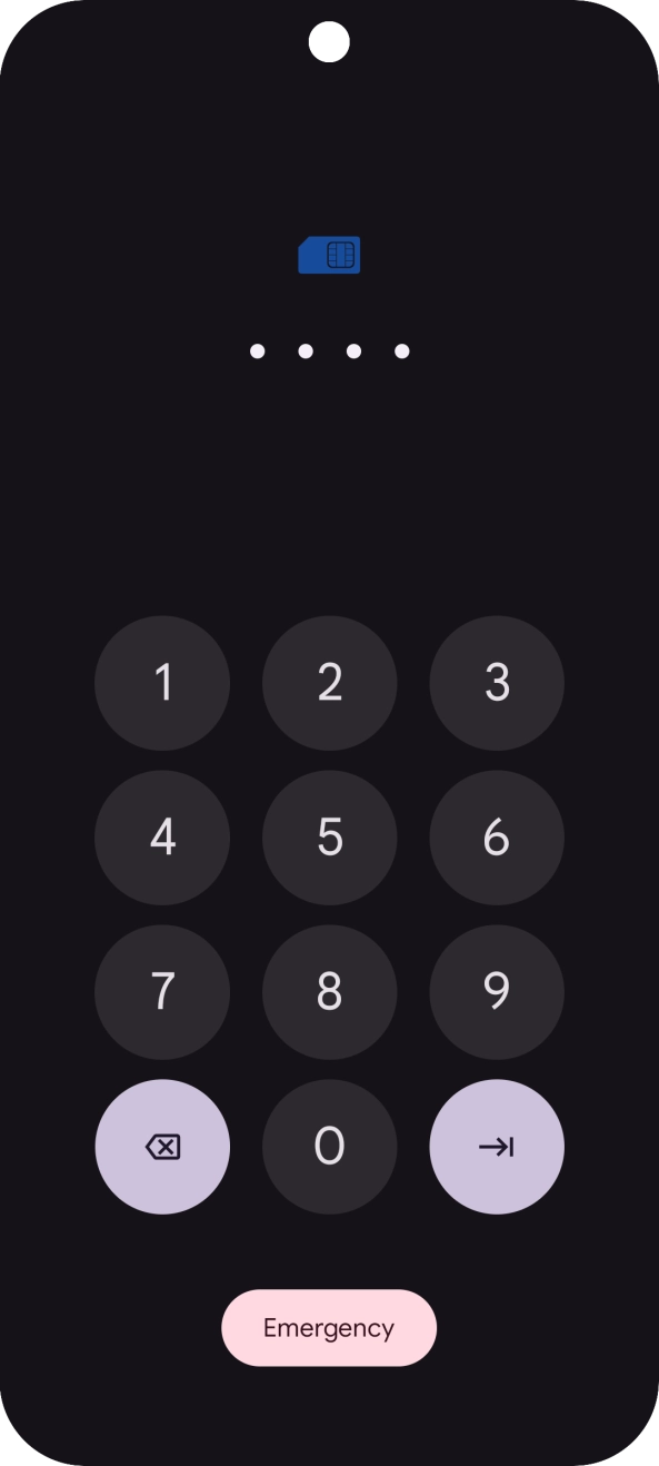 Key in your SIM PIN and press arrow right. The default SIM PIN is 0000.