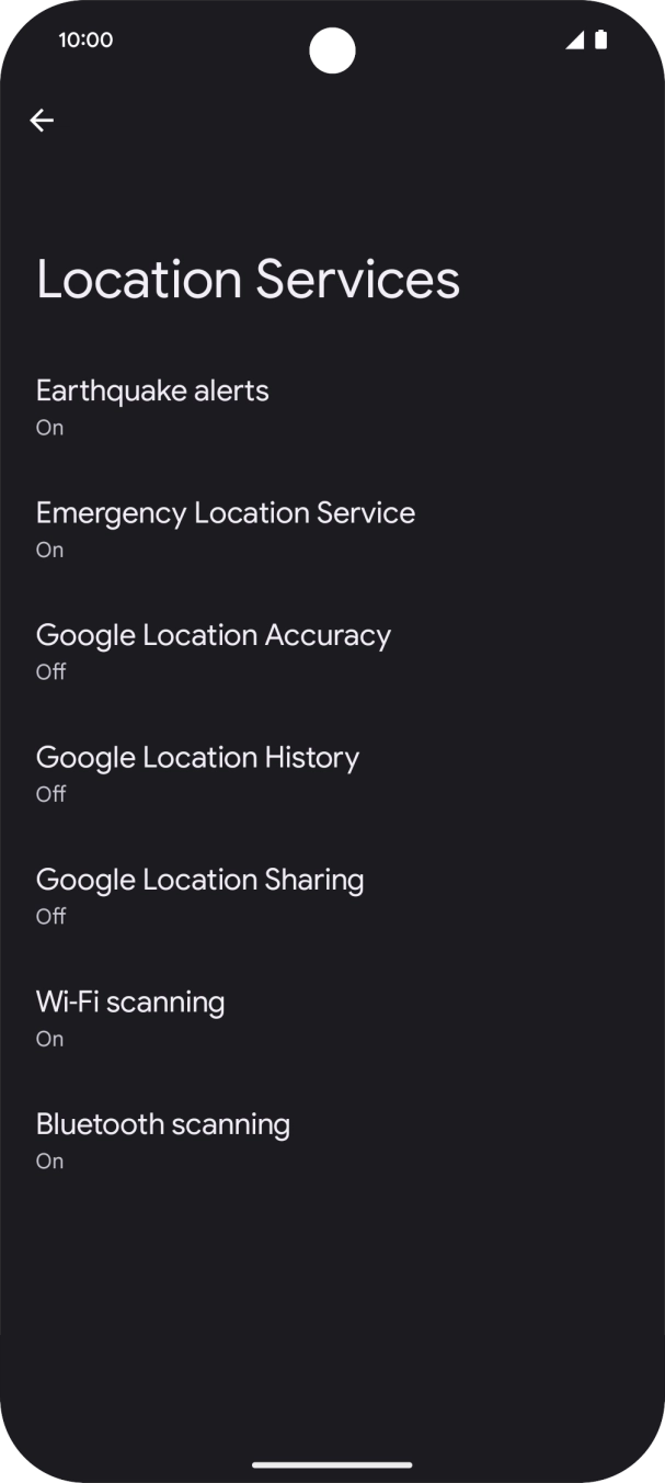 Press Google Location Accuracy. Press Google Location Accuracy.