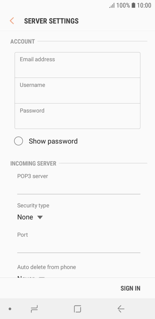 Press the field below 'Username' and key in the username for your email account. Press the field below 'Username' and key in the username for your email account.