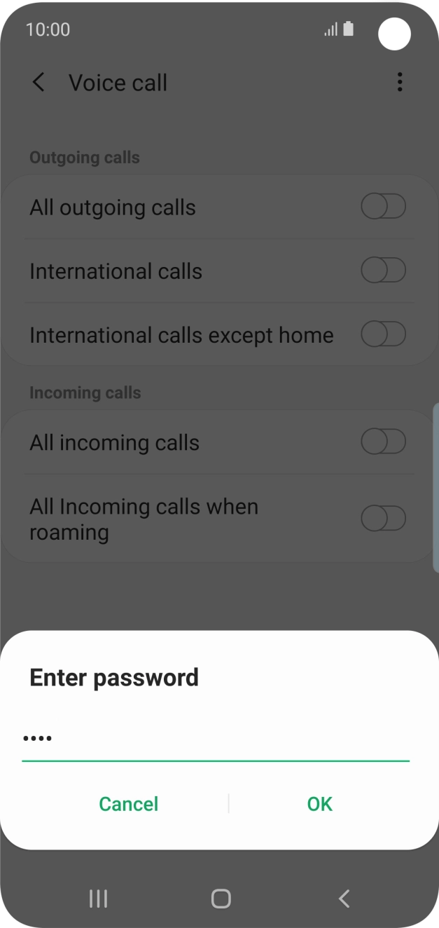 Key in your barring password and press OK.