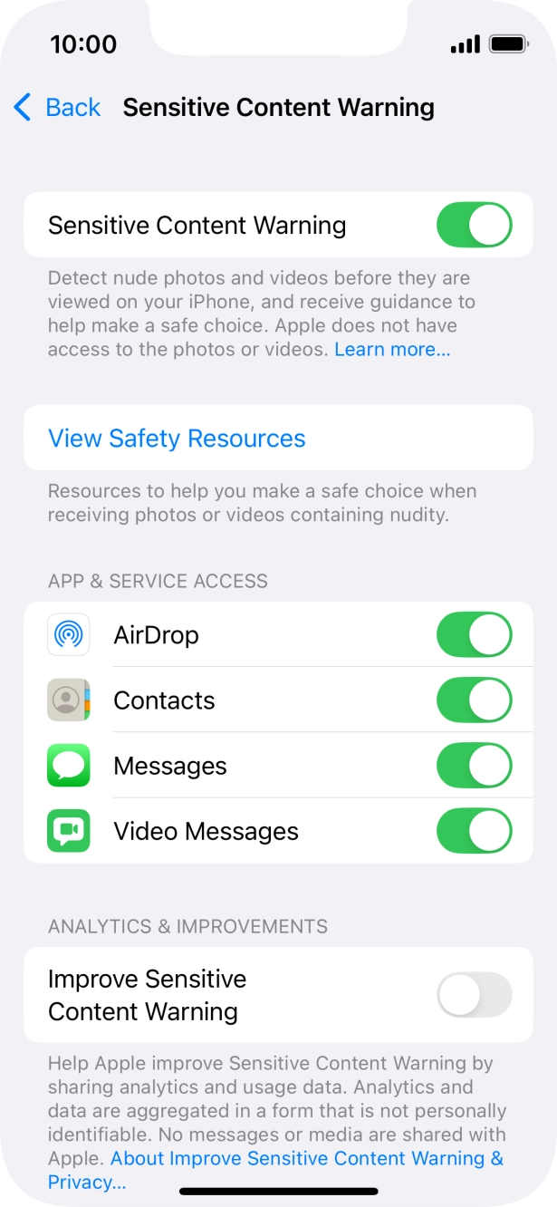 Press the indicators next to the required applications to turn the function on or off.