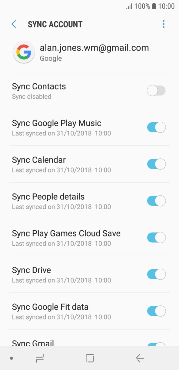 Press the indicator next to 'Sync Contacts' to turn on the function.