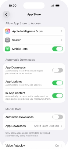 Press the indicator next to 'App Updates' to turn the function on or off.