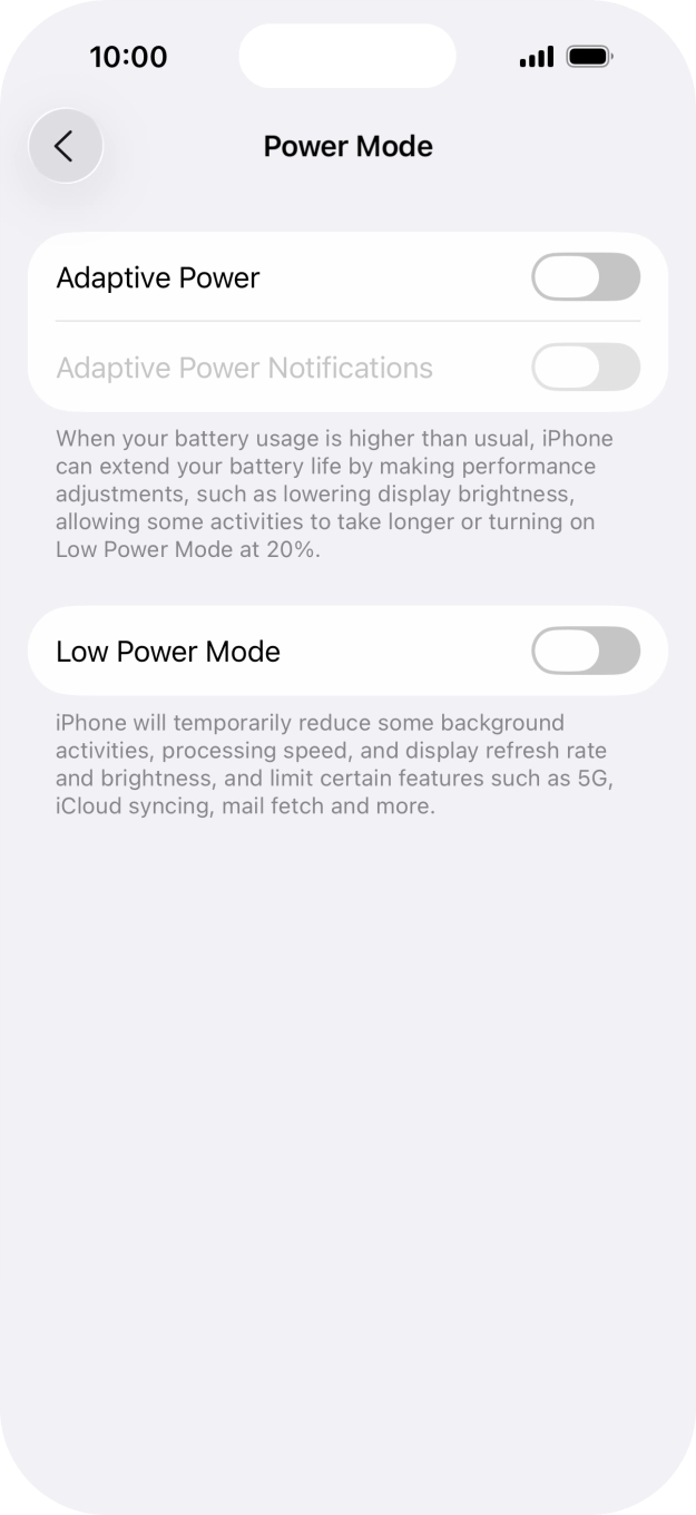 Press the indicator next to 'Adaptive Power' to turn on the function.