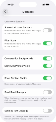 Press the indicator next to 'Send as Text Message' to turn the function on or off.