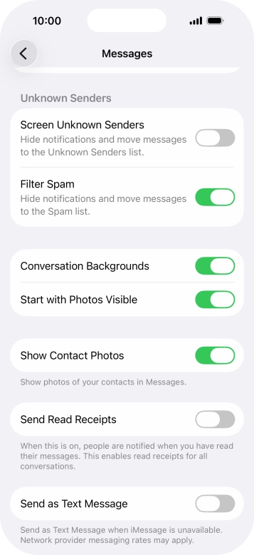 Press the indicator next to 'Send as Text Message' to turn the function on or off.