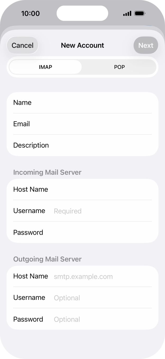 Press Username and key in the username for your email account.