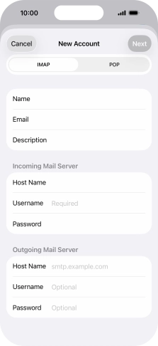 Press Username and key in the username for your email account.