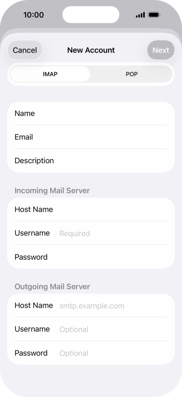Press Username and key in the username for your email account.