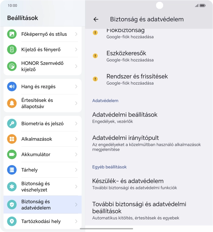 Válaszd a További biztonsági és adatvédelmi beállítások lehetőséget.