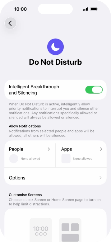 Press People and follow the instructions on the screen to select which contacts you would like to receive calls and notifications from when Do Not Disturb is turned on.