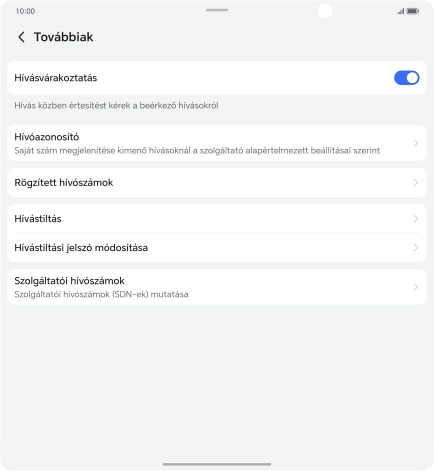 Kattints a „Hívásvárakoztatás” melletti csúszkára a funkció be- vagy kikapcsolásához.