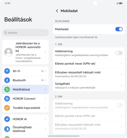 Kattints az „Adatroaming” melletti csúszkára a funkció be- vagy kikapcsolásához.